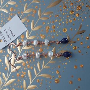 High faceted, grade AAA Lapis drop and pearl earrings